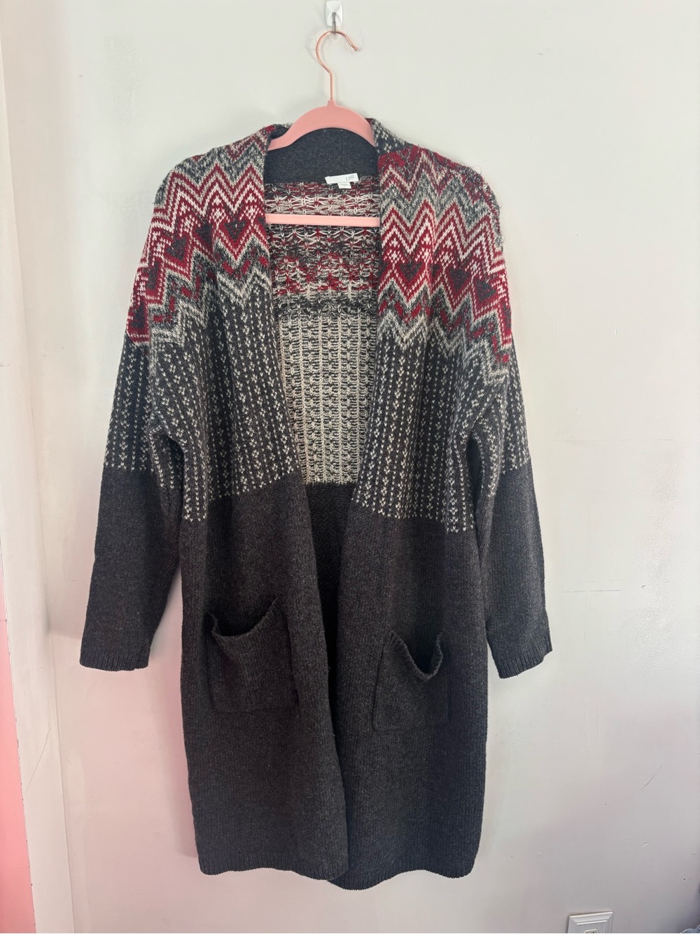 J. Jill L Wool Blend Fair Aisle Long Cardigan